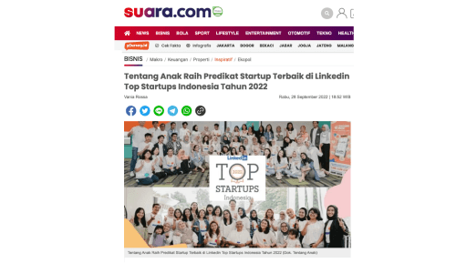 Tentang Anak Raih Predikat Startup Terbaik di Linkedin Top Startups Indonesia Tahun 2022